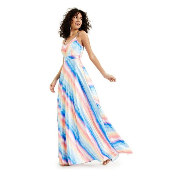 CITY STUDIO Dresses & Skirts - CITY STUDIO Womens Fit + Flare Dress Blue Spaghetti Strap Gown Juniors 3